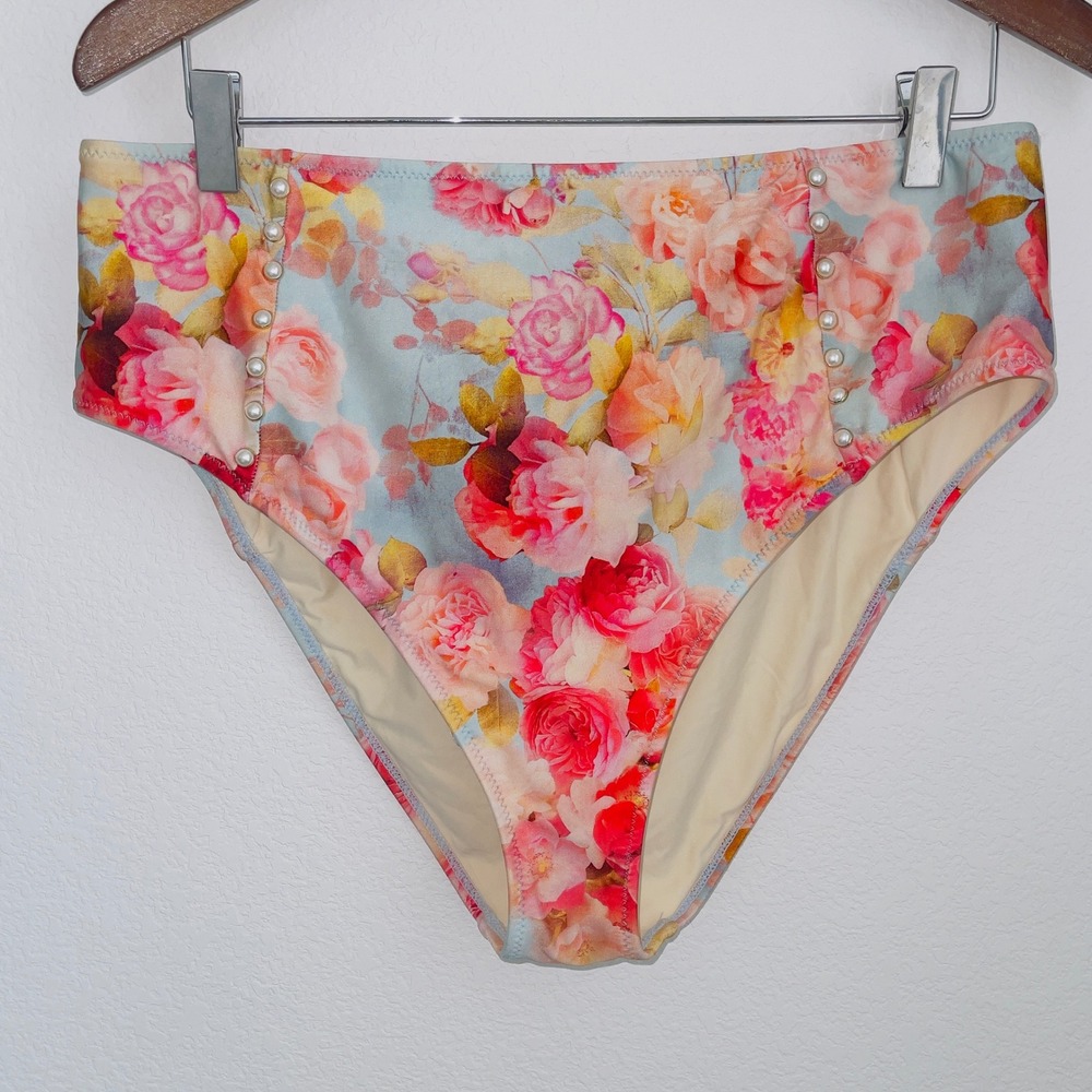 L'AGENCE Womens Floral Pearl High Waist Bikini Bottom XL Multi Color LG5AN99